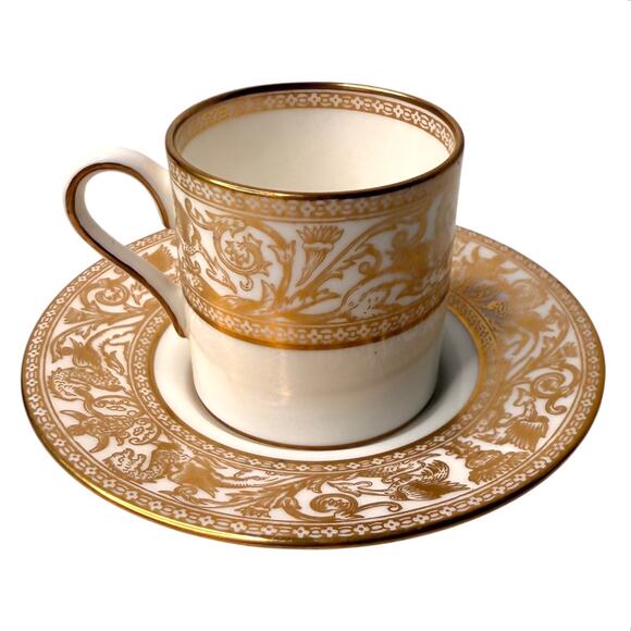 WEDGWOOD Demitasse TEA CUP & SAUCER Gold Florentine Espresso W4219 Bone China - Picture 2 of 10